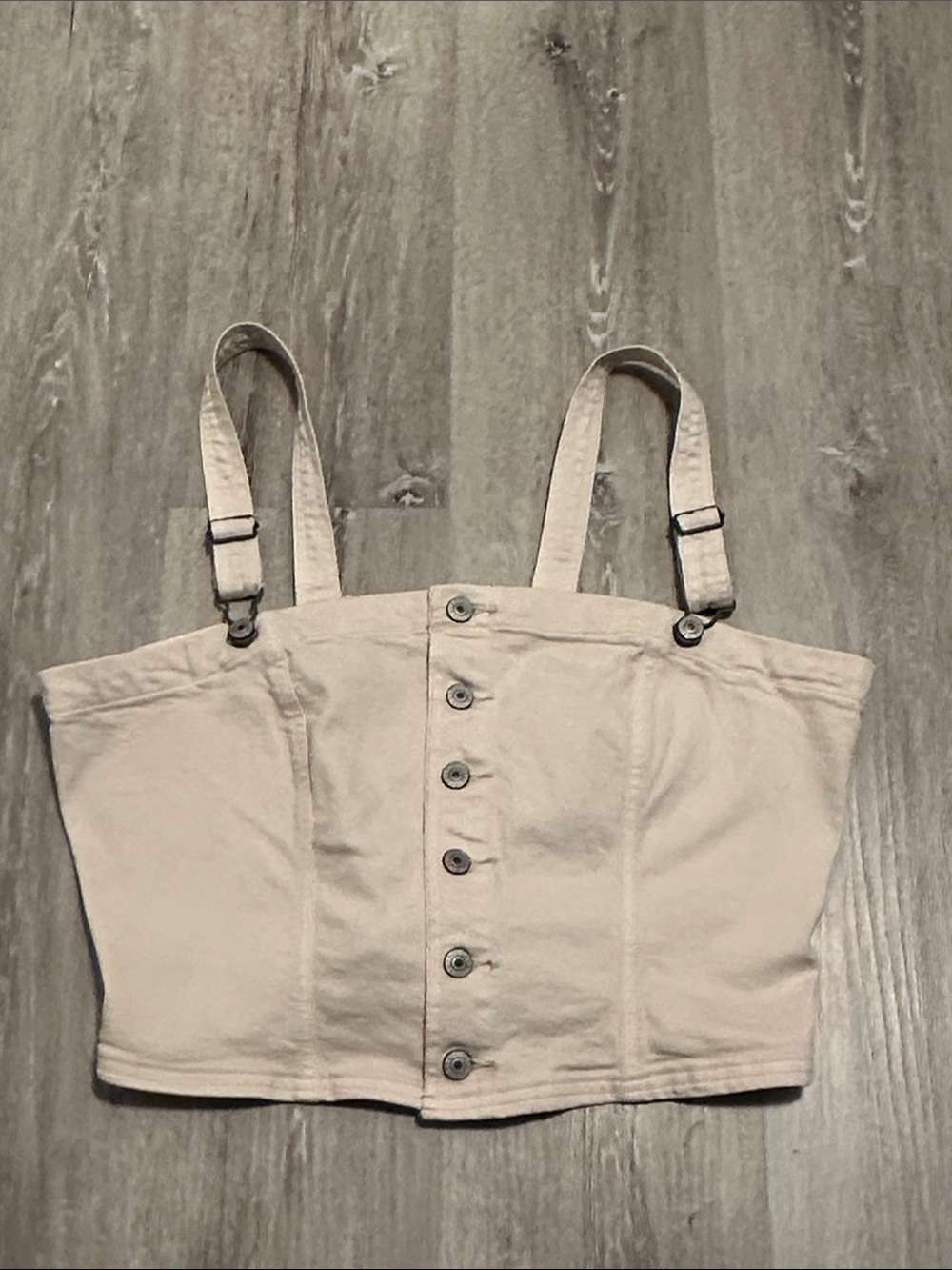 Button-Front denim Crop Top with Adjustable Straps